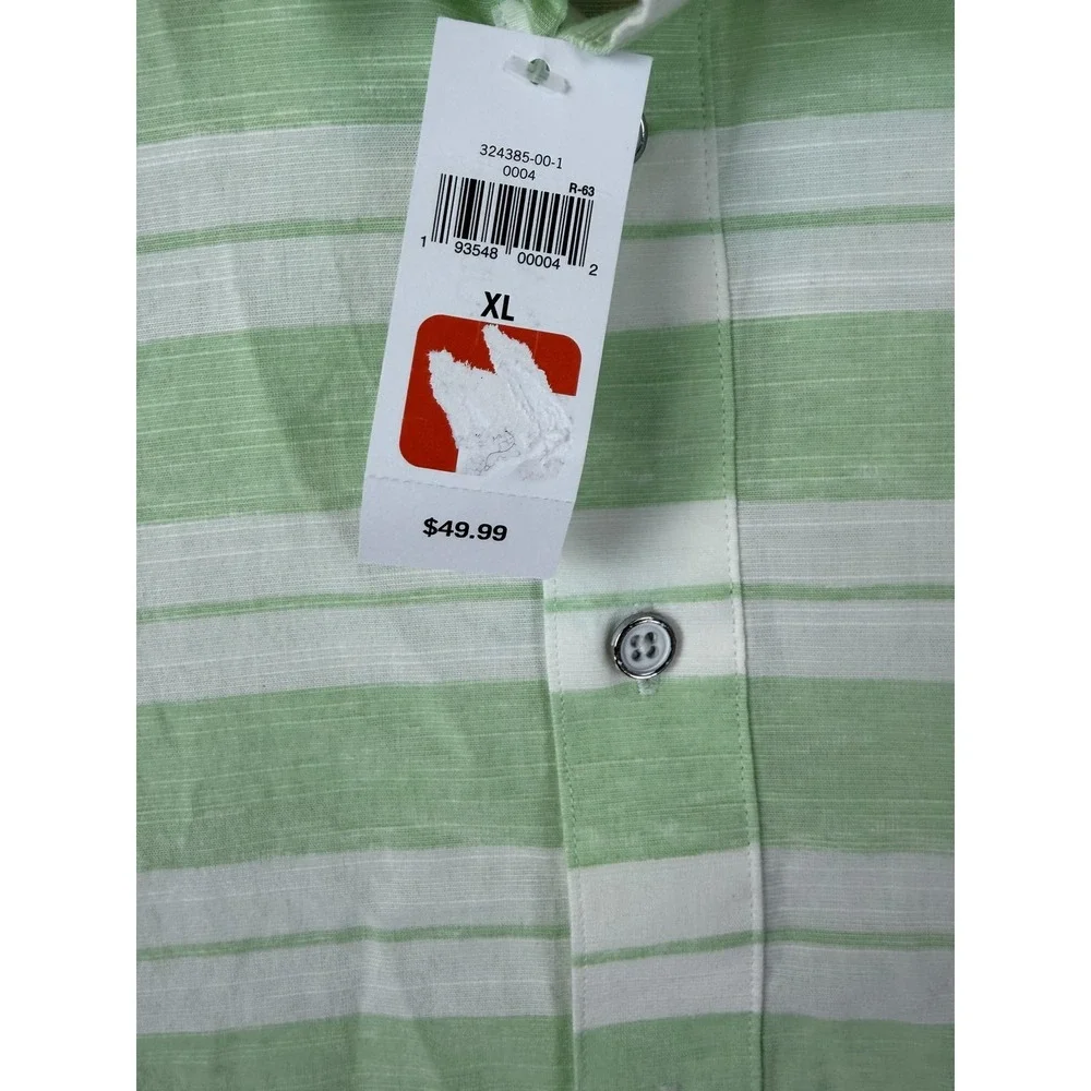 Banana Republic Shirt Mens XL Green Stripe Short Sleeve Button Front Casual New